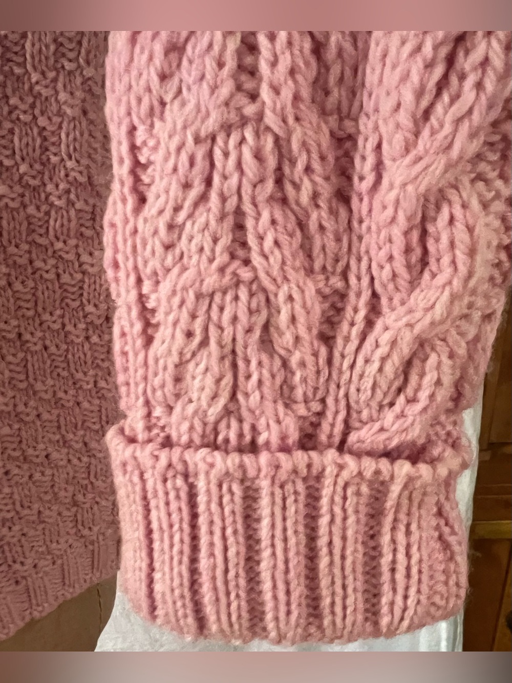 Aran Crafts Pink Merino Wool Quarter Zip Cable Knit Sweater M - Picture 6 of 10